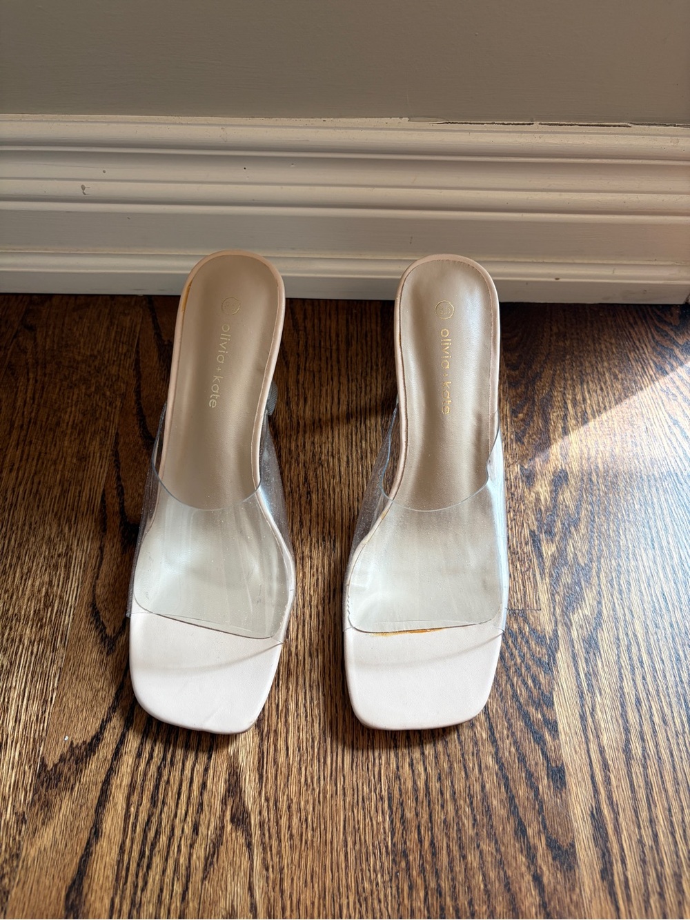 Women's Clear Strap White Mule Heels